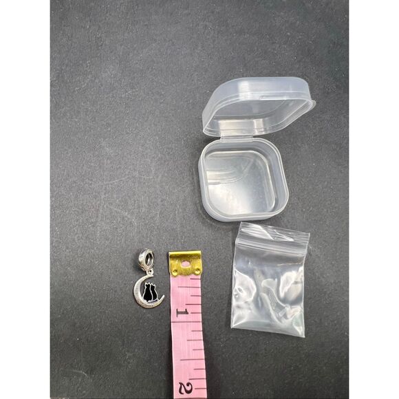 Sterling Silver Cubic Zirconia Black Cat I Love You To The Moon And Back Charm - Picture 5 of 6